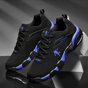 Men's Black Athletic Shoes with Blue Highlights